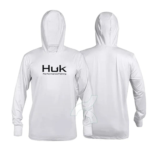 White Hooded Long Sleeve Fishing Shirt