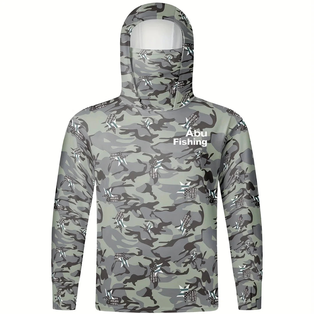 Camo Hooded Face Cover Fishing Shirt