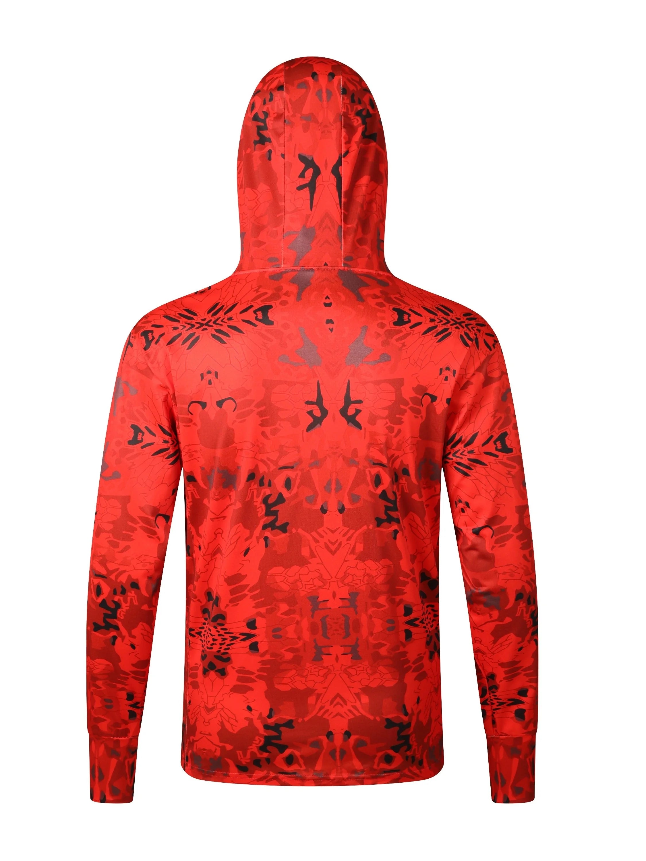 Red Hooded Face Cover Fishing Shirt
